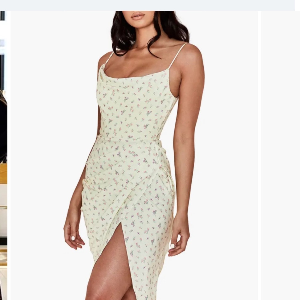 House of CB Floral Print Midi Dress in Cream